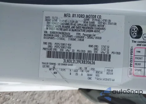 2012 Lincoln Mkz Hybrid z USA, uszkodzony, nr VIN 3LNDL2L39CR820636